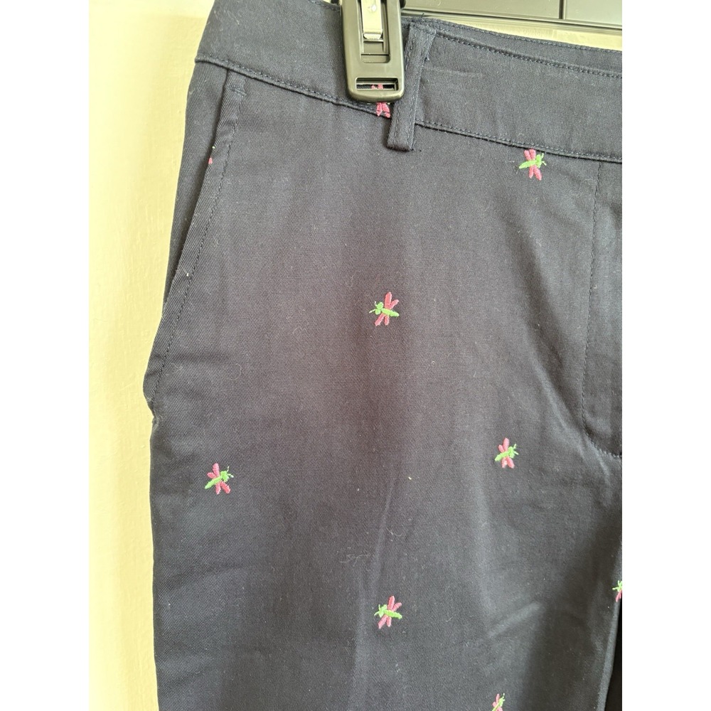 JM Collection Navy Dragonfly Embroidered Capri Pants Size 14 NWT 221FG6‎